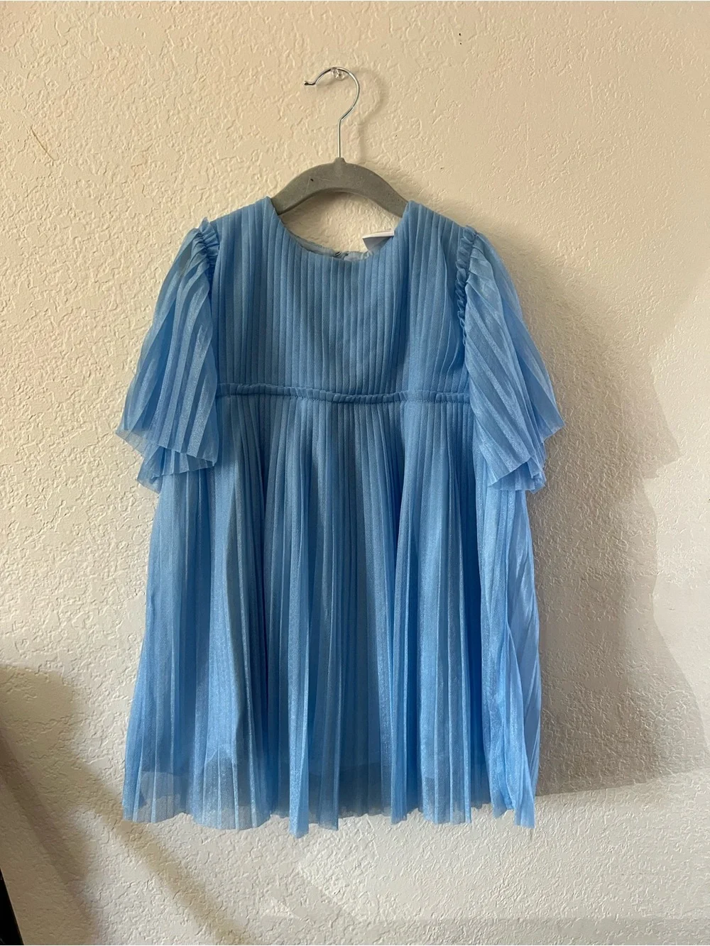 Zara Girls Light Blue Pleated Short-Sleeve Dress Top